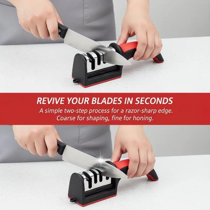1Pcs 3/4 Stage Knife Sharpener With Fast Sharpening Non Slip Ergonomic Handle Perfect For Home Kitchen Chef Outdoor Use