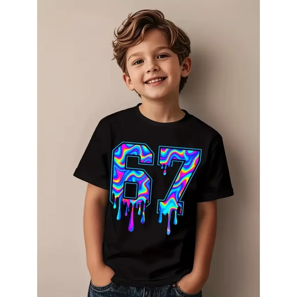 Children's Soft Breathable Twirl 6-7 Drop Children T-Shirt for Boys and Girls with Patterned Designs Kid Tee Tops Clothing