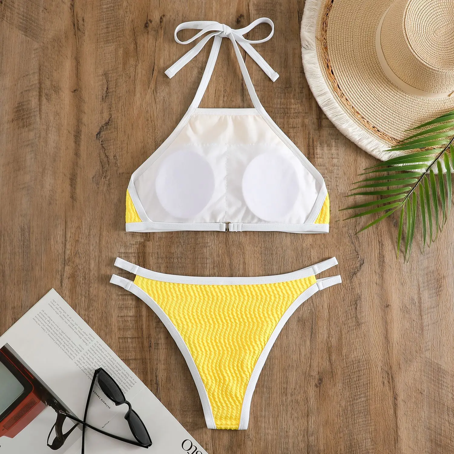 Sexy Neckholder-Bikini-Sets mit Krawatte, Patchwork, zweiteilig, rückenfrei, hohe Taille, Badeanzug, Bademode, conjunto de Bikini, Tankini, Strandmode