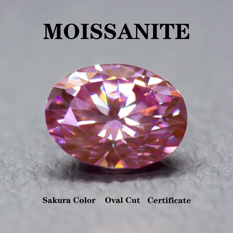 Moissanite Stone Sakura Color Oval Cut Extremely Shiny Quality DIY  Advanced Charms Jewelry Rings Earrings Making certificate