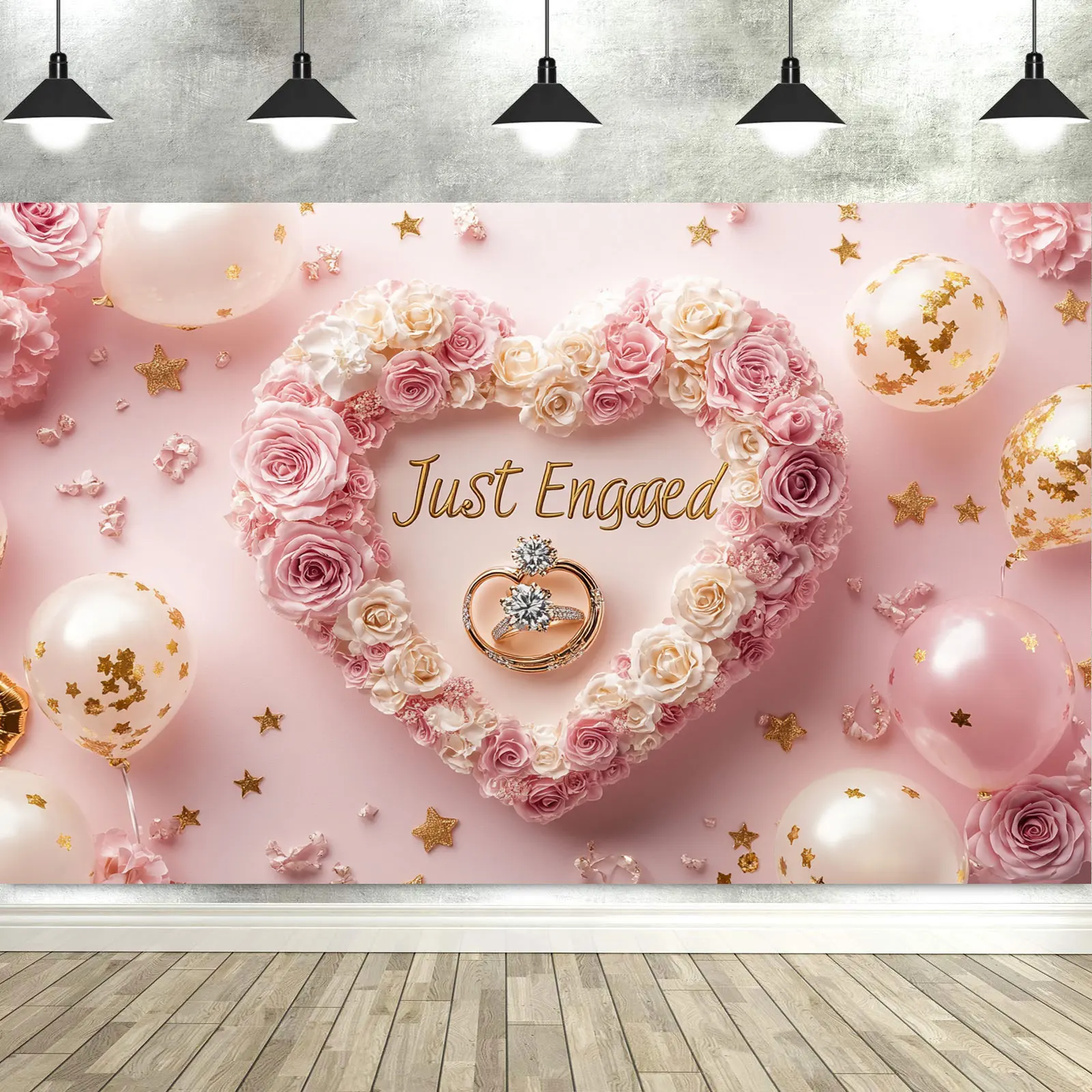 خلفية Just Engged لتزيين حفلات الزفاف وخلفية التصوير الفوتوغرافي ومفرش المائدة وعلامة الصور