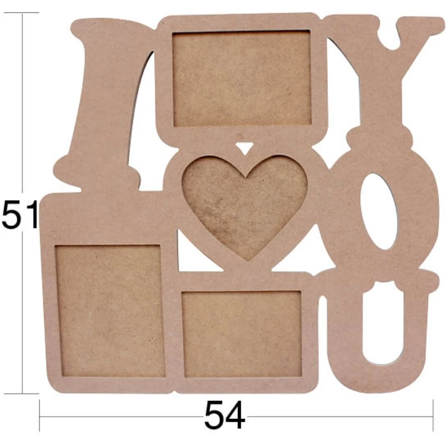 ÇER151 Multi Picture Frame I Love You, Unpainted Mdf Frame