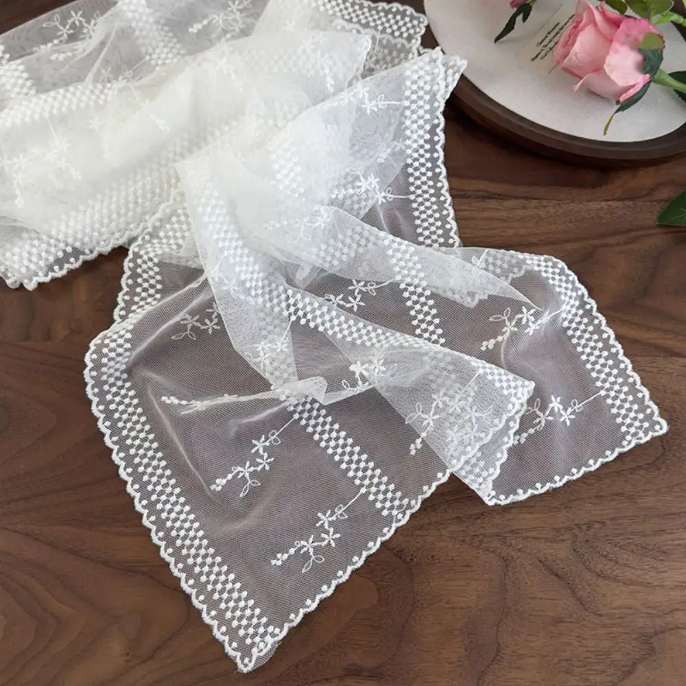Elegant Embroidered Flower Lace Scarf Breathable Mesh Lightweight Sunscreen Shawl Long Female Headscarf Women
