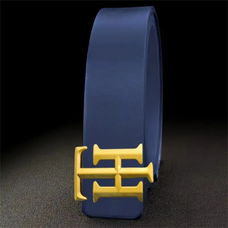 2025 New Men's Genuine Leather Belt Smooth Buckle with Letter Design Adjustable Waist Strap for Business Casual Jeans Trousers