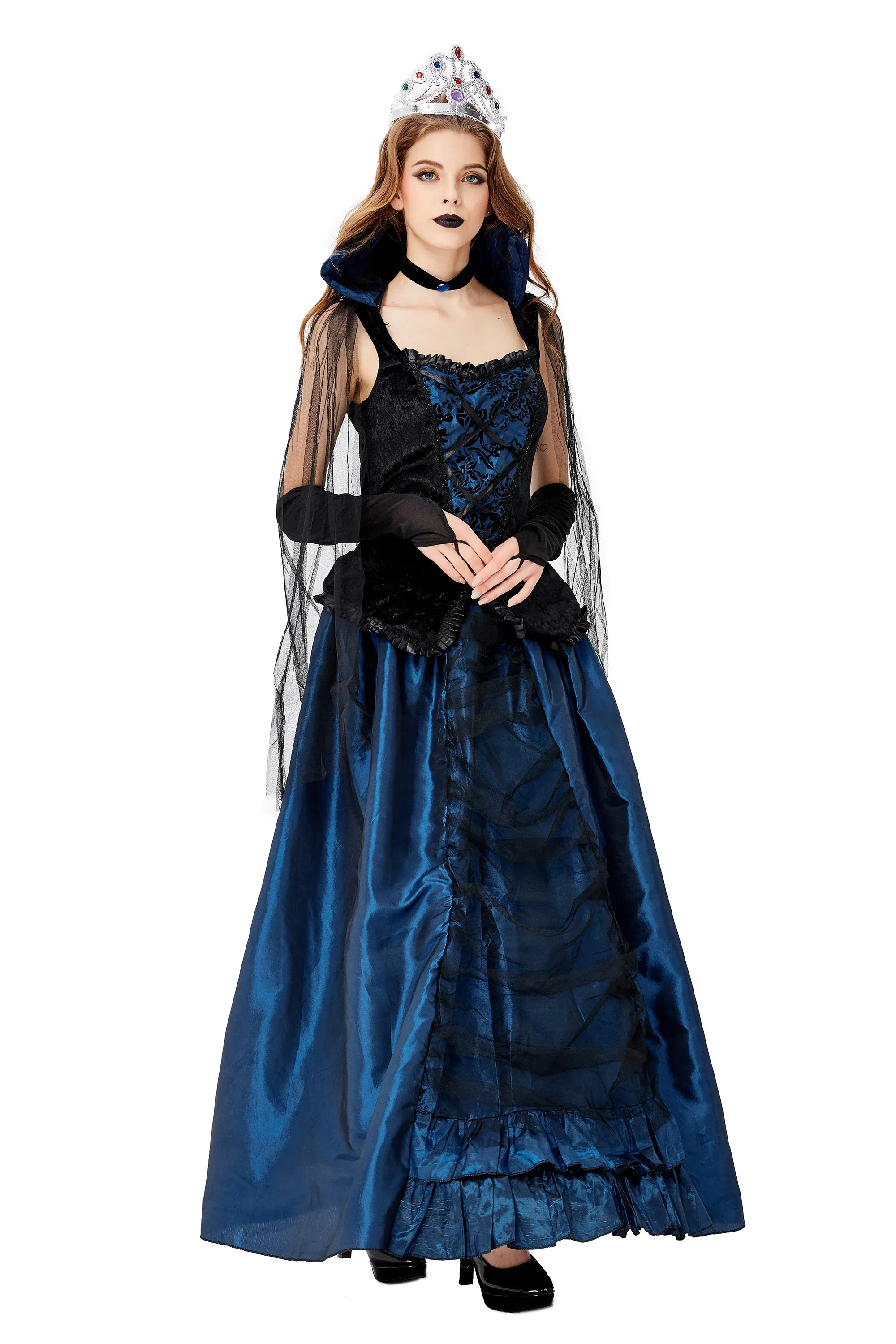 Cosplay Halloween Carnival Purim Blue Enchantress Court Dress Queen's Palace Luxury Earl Dress Witch Vampire Princess Costume