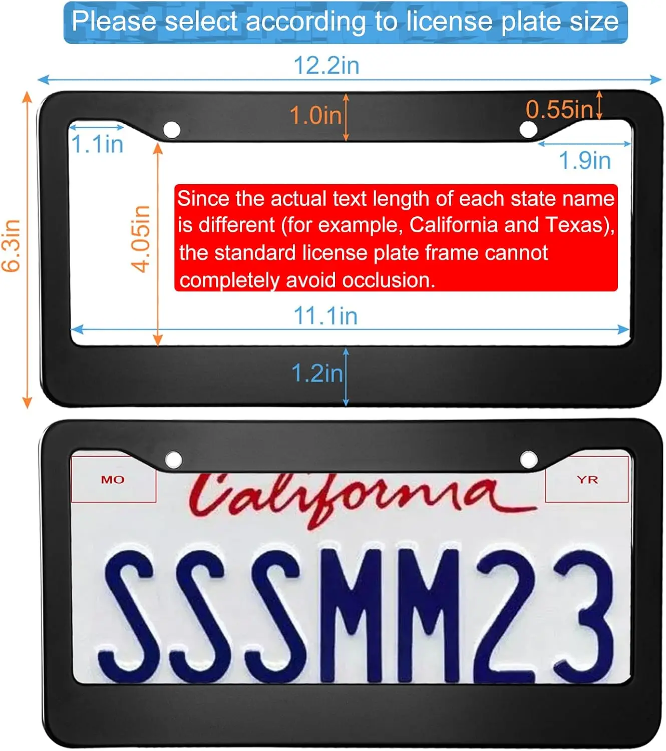 2PCS Matte Black License Plate Frames, Solid Aluminum Holder for Universal Car with Screws