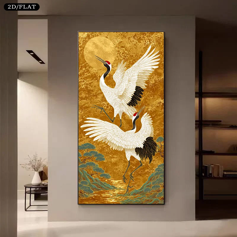

1pc Frameless Japanese Crane Wall Elegant Bird Poster Asian Style Artwork Peaceful Flying Crane Zen Natural Decor Oriental House
