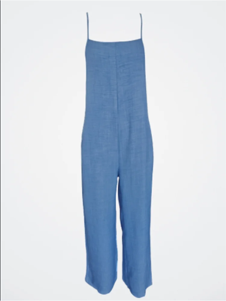 Mouwloze damesjumpsuit met jarretel, losse, casual zak, monochromatische zomer