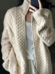 Autumn And Winter New Thick Turtleneck  Knitted Cardigan Women's Loose Wool Sweater Cardigan Larg Size Female Jacket Top