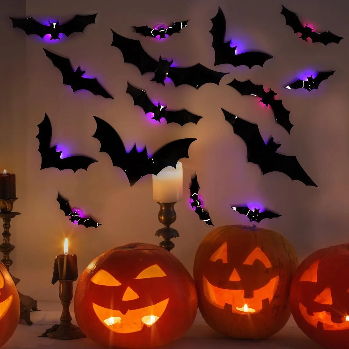 12 unidades de Halloween 3D Bat LED Flash adesivos de parede atmosfera de festa brinquedos decorativos para decoração de casa