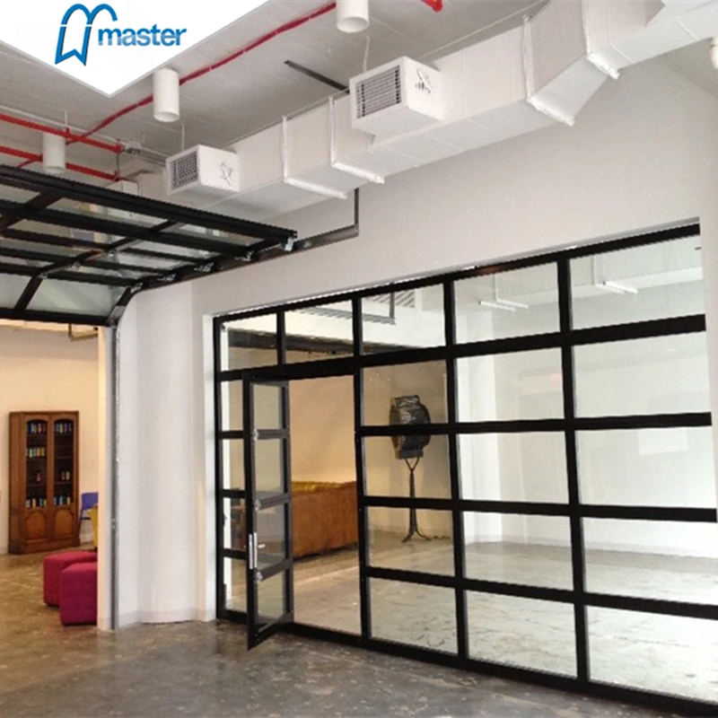 China Factory Direct Wholesale High Quality Price 9X7 Contemporary Full View Tempered Clear Glass Garage Door With Man Door