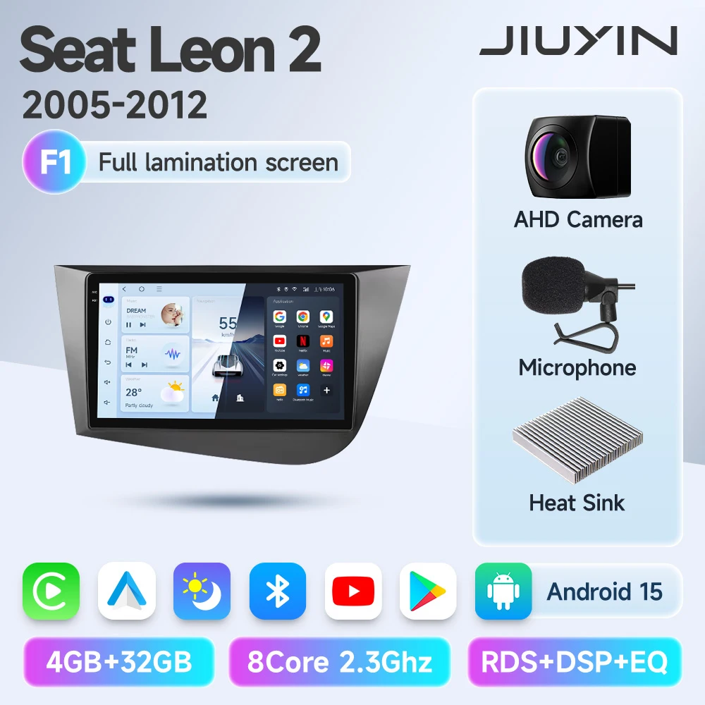 JIUYIN 2Din Autoradio Multimedia Speler Voor Seat Leon 2 MK2 2005-2012 Android 13 4G GPS WIFI Navigatie Stereo Head Unit Carplay