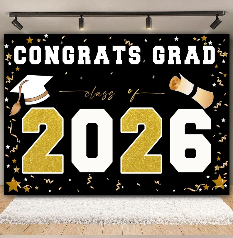 2026 Graduation Season Photography Backdrop Bachelor Cap Congrats Graduate Grad Prom Party Portrait Decoration Photo Background