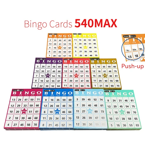 Juego de tarjetas de bingo push-up, 540 tarjetas máximas