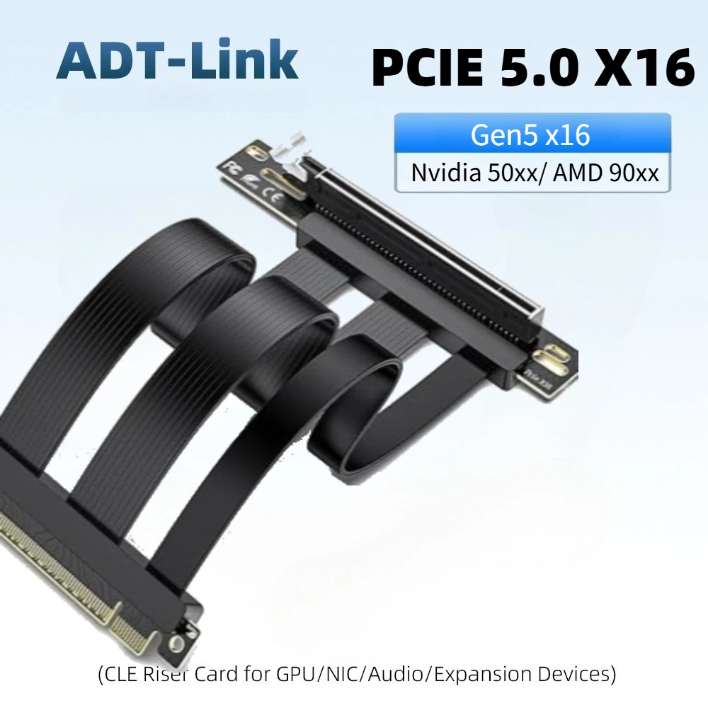 PCIE 5.0 x16 Riser Cable, Perfect for PCIe 5.0/4.0 GPUs, RTX5090(Ti) RX9070(XT) GPU Test 90 Degree Right Angle Black White Color