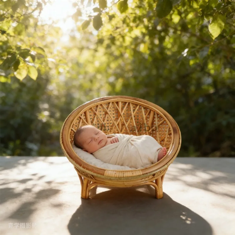 Newborn Girl Boy Studio Photo Shoot Props 1pc Handmade Rattan Bebe Posing Bench Chair Basket Doll Bed Photography Accessories