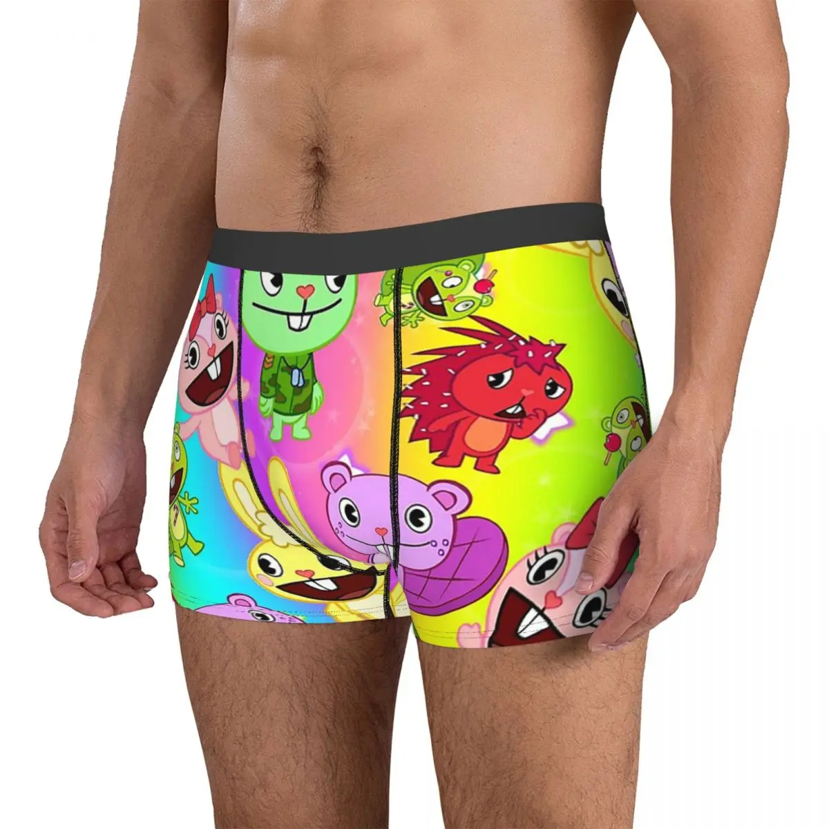 Homens Happy Tree Friends Design Boxer, Roupa Interior Macia, Cuecas, Shorts, Calcinhas, Presente de Namorado