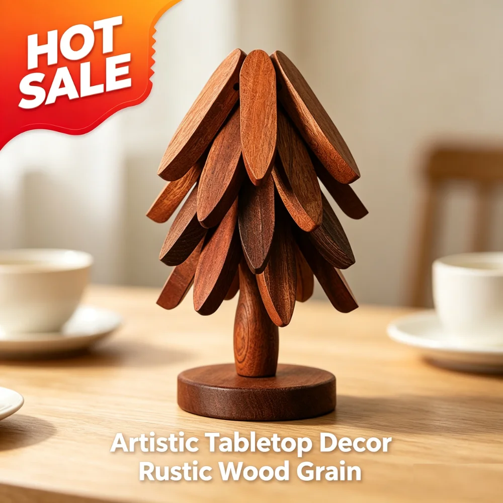 Christmas Tree Wooden Trivet Set Heat Resistant Table Mats with Storage Stand for Teapot Bowl Pot Kitchen Home Decor view 3