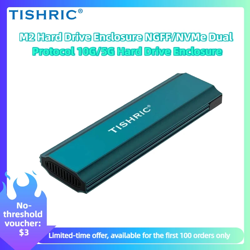 

TISHRIC M2 NVME Enclosure SSD Case External Hard Disk Drive HDD Case Nvme usb Adapter Box NVME SATA NGFF Dual Protocol 5-40Gbps