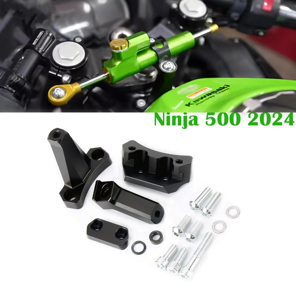 

For Kawasaki Ninja 500 2024 - Motorcycle Steering Damper Bracket Ninja 400 2018-2024 CNC Aluminum Steering Damper Stabilizer Kit