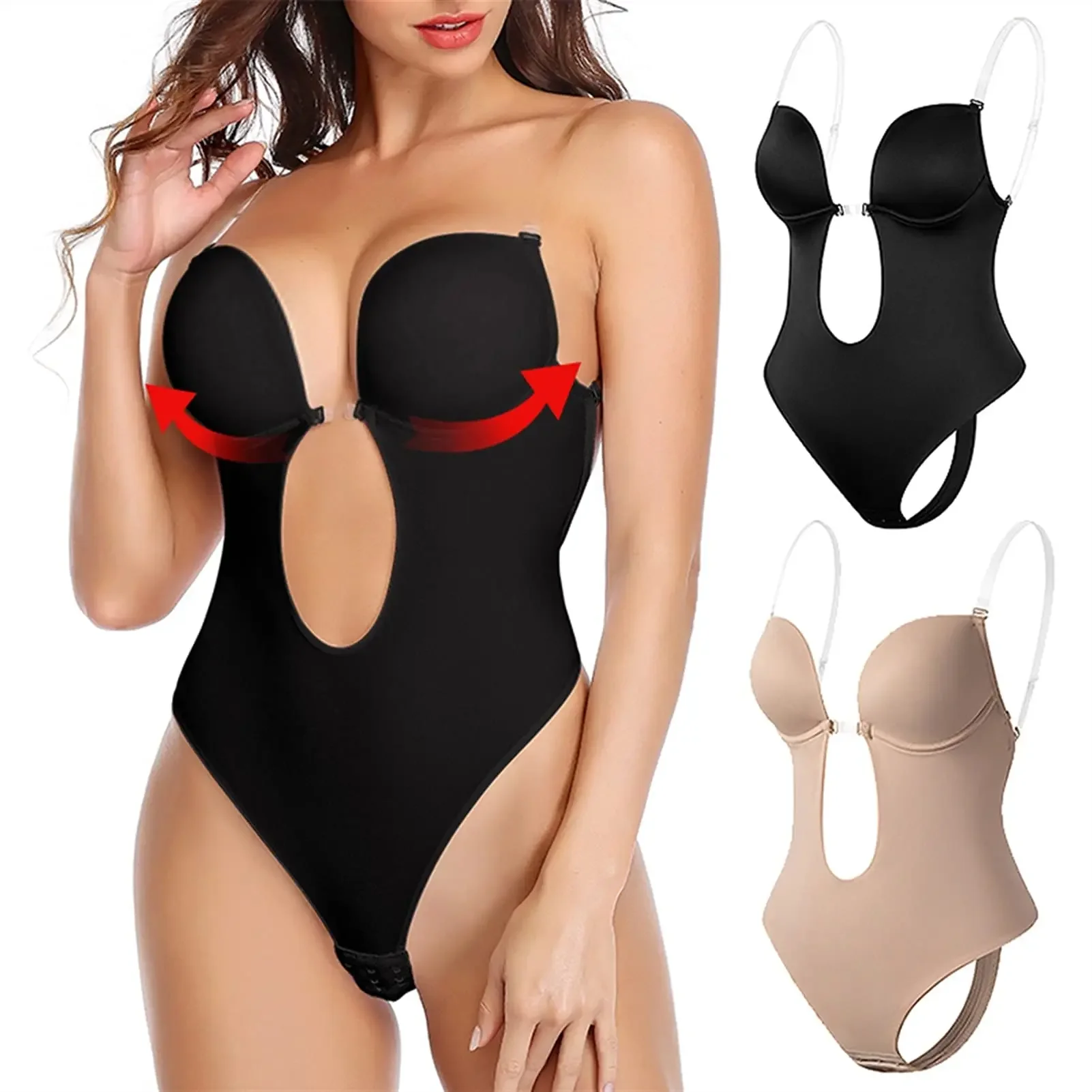

Invisible Shaper Bra Bodysuit Deep V-Neck Sexy Bras Thongs Underwear Woman Corset Binders Reducing and Shaper Push Up Shapewear