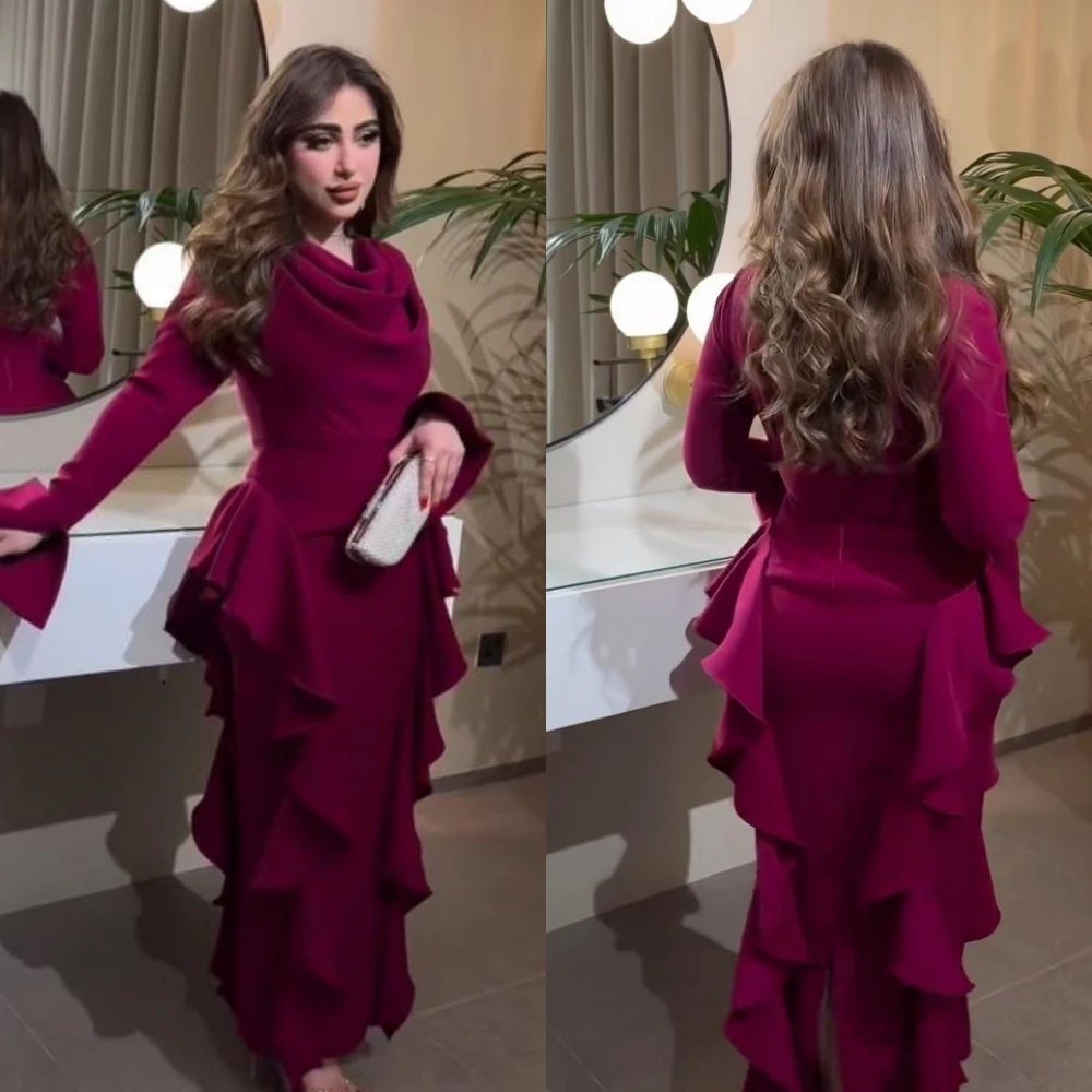 Jiayigong Sparkle Exquisite Classic Modern Style Formal Evening O-Neck A-line Pleat Ankle-Length Satin Bespoke Occasion Dresses