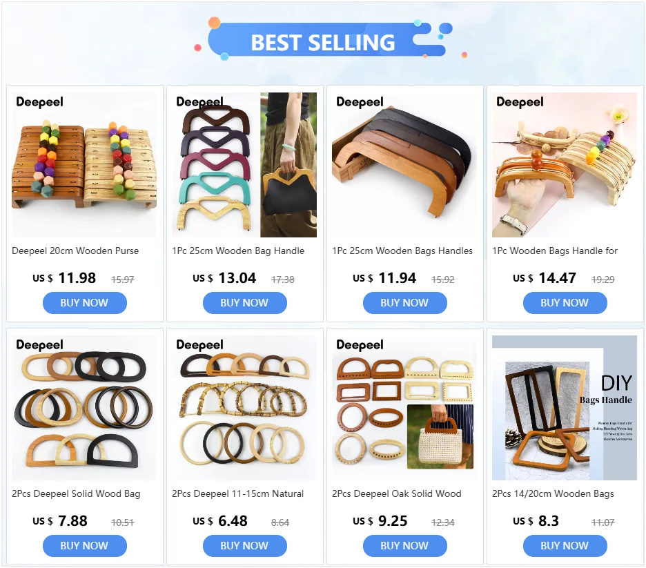 2Pcs Deepeel Massivholz Tasche Griff frauen Handtasche Woven-Tasche Handgelenk Ring Griffe Geldbörse Rahmen Handgemachte DIY taschen Zubehör – Detail 1