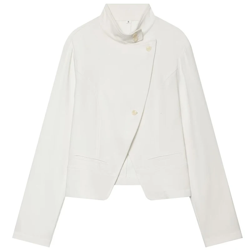 HXAO Women's White Asymmetric Blazer 2026 Ladies Fashion Crop Slim High Neck Long Sleeve Suit Jacket Office Commute Daily Blazer