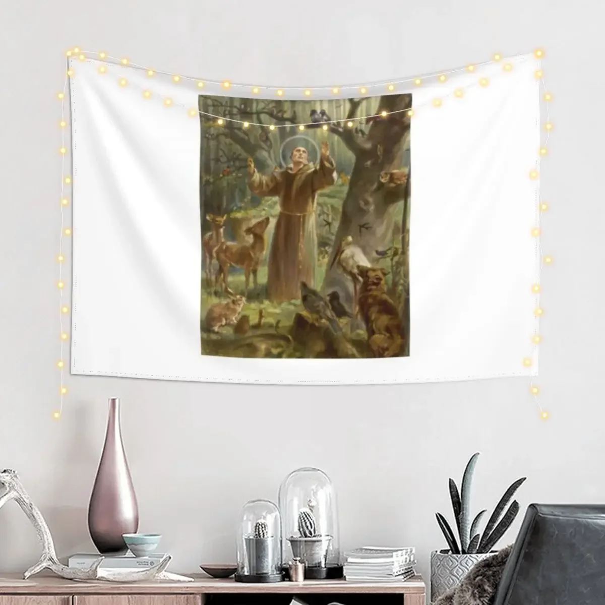 St. Francis of Assisi Preaching to the Animals Tapestry Decoration Wall Room Decor Aesthetic Tapestry