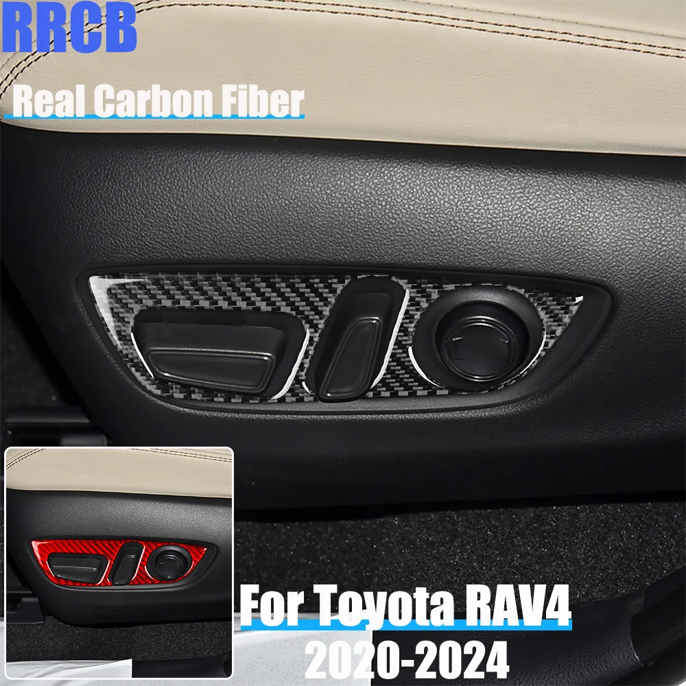 

Real Carbon Fiber Car Accessories Seat Adjustment Panel Trim Soft Cover Sticker For Toyota RAV4 XA50 2020 2021 2022 2023 2024