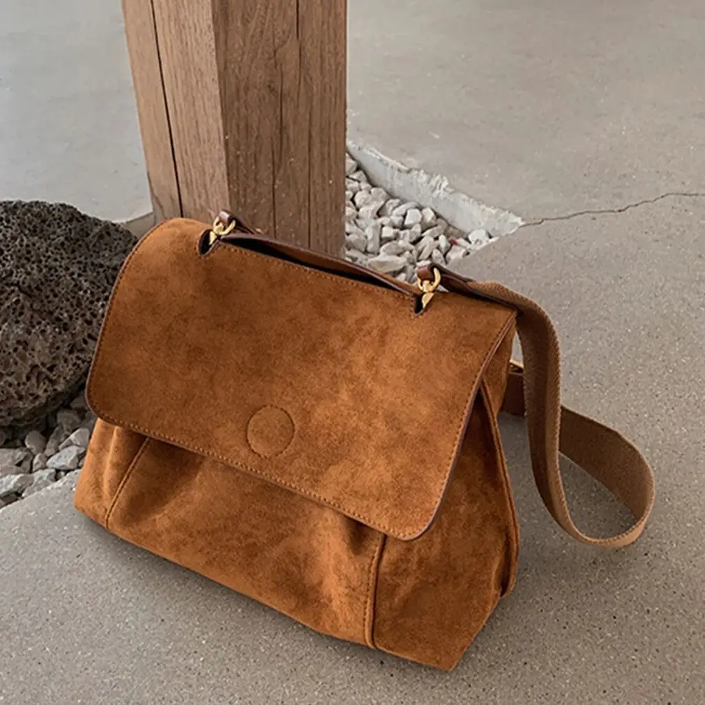 Bolso de hombro tipo bandolera de ante marrón esmerilado Retro para otoño e invierno, bolsos de gran capacidad para mujer, bolso de mano de diseñador