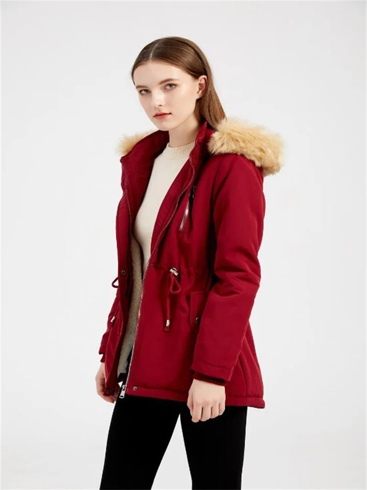 2022 New Winter Jacket Women Parka Fashion Long Coat Wool Liner Hooded Parkas Slim With Fur Collar Warm Snow Wear Padded Clothes