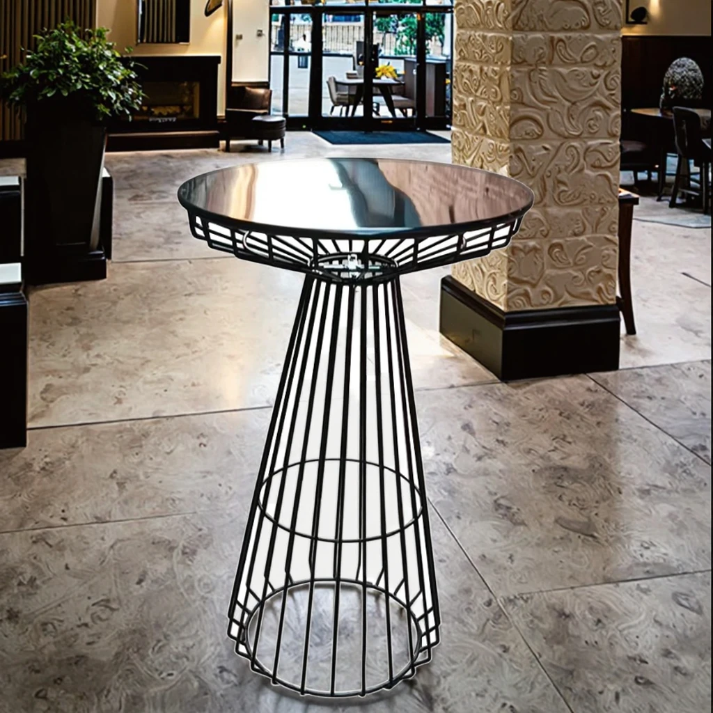 

Modern Steel Wire Bar Table Glass Table Top Commercial Outdoor Furniture for Restaurant Bars Garden Events Cocktail Table Use