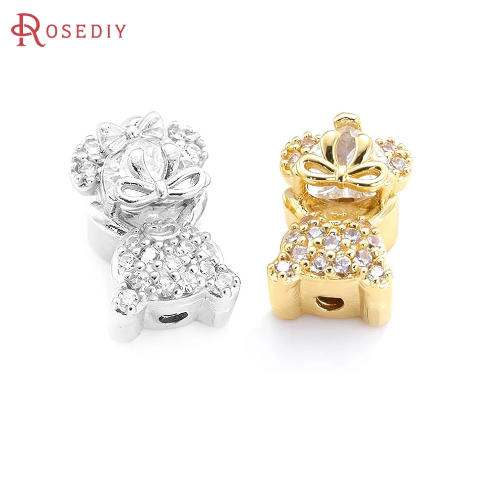 

2PCS 18K Gold Color Brass and Zircon Bow-knot Bear Spacer Beads Bracelets High Quality Diy Necklace Earrings Making Accessories