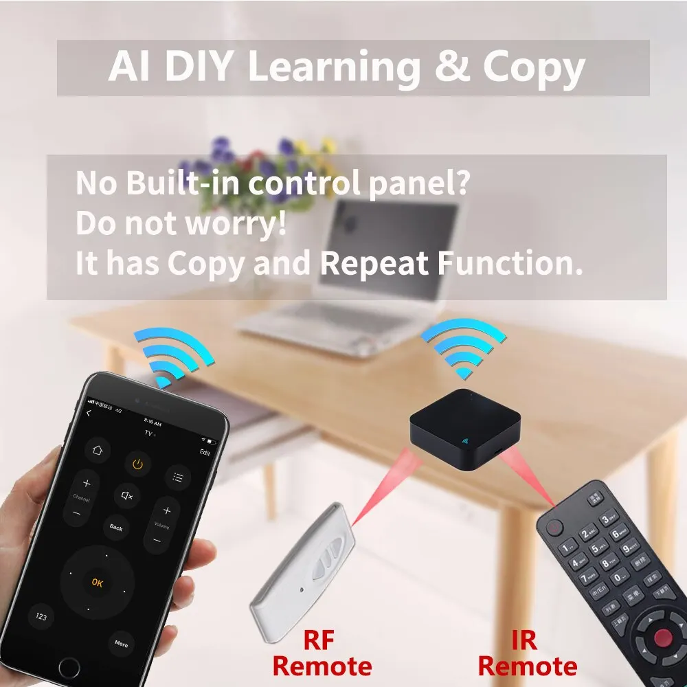 Control remoto Tuya WiFi RF IR, 433MHz/315MHz para casa inteligente a través de SmartLife para aire acondicionado, todos los televisores, compatible con Alexa y Google Home