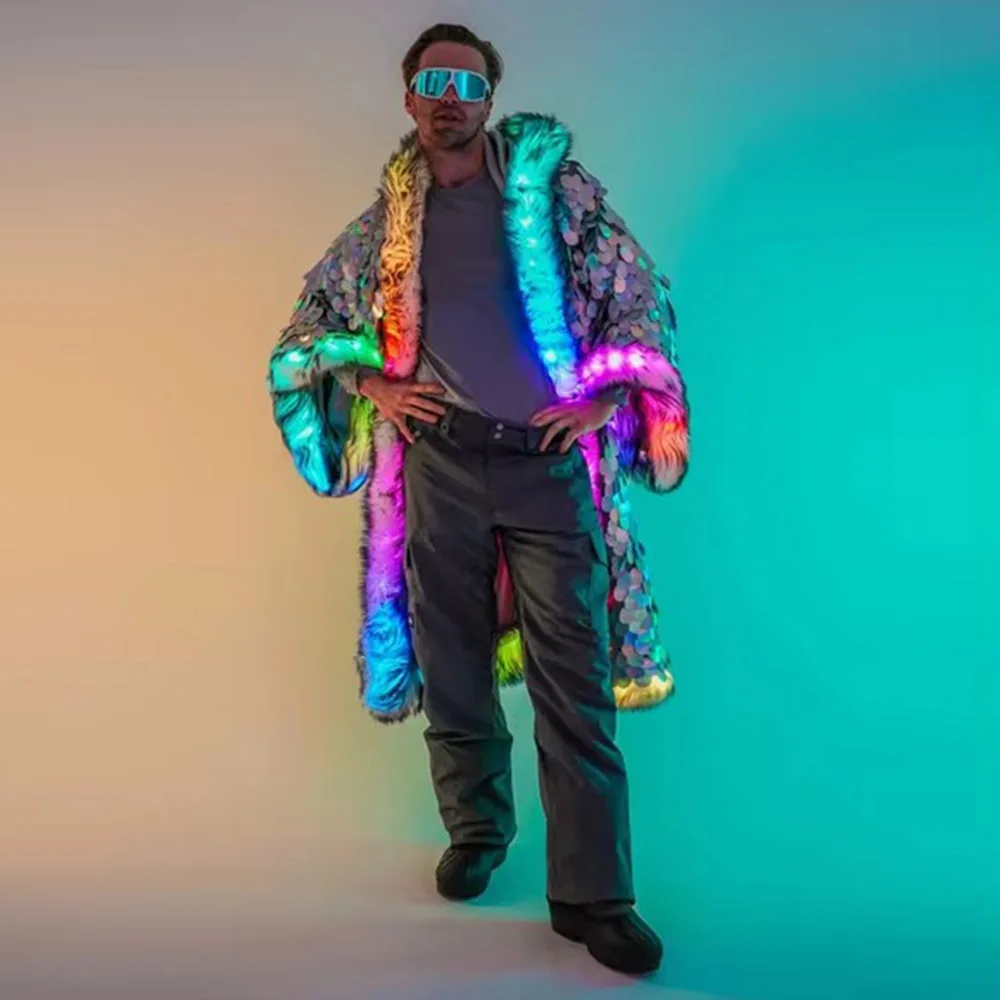 

Hot Selling Men's LED Jacket Light Up Coat Halloween Christmas Disco Party Costume for Stage Performance