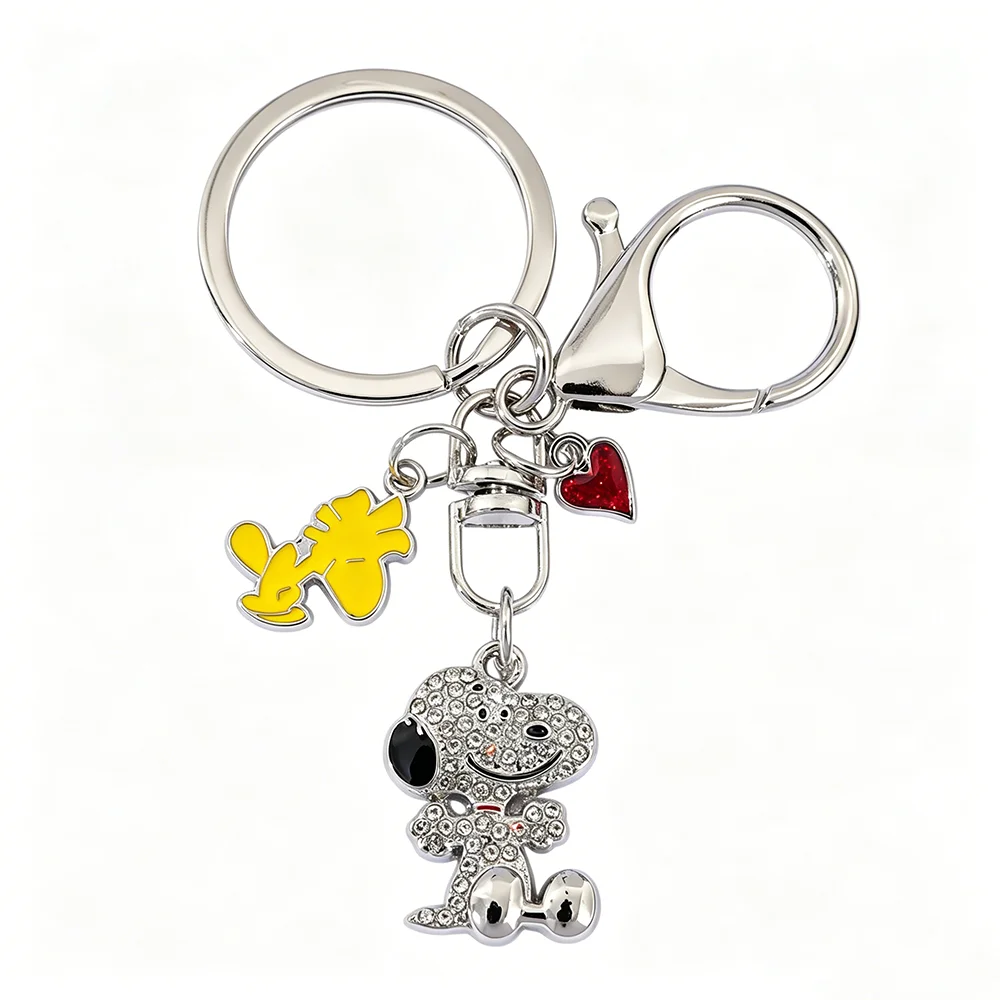 Cartoon Snoopy Full Zircon Keychain Couple Gift Pendant Cartoon Dog Clavicle Keyrings Valentine's Day Accessories