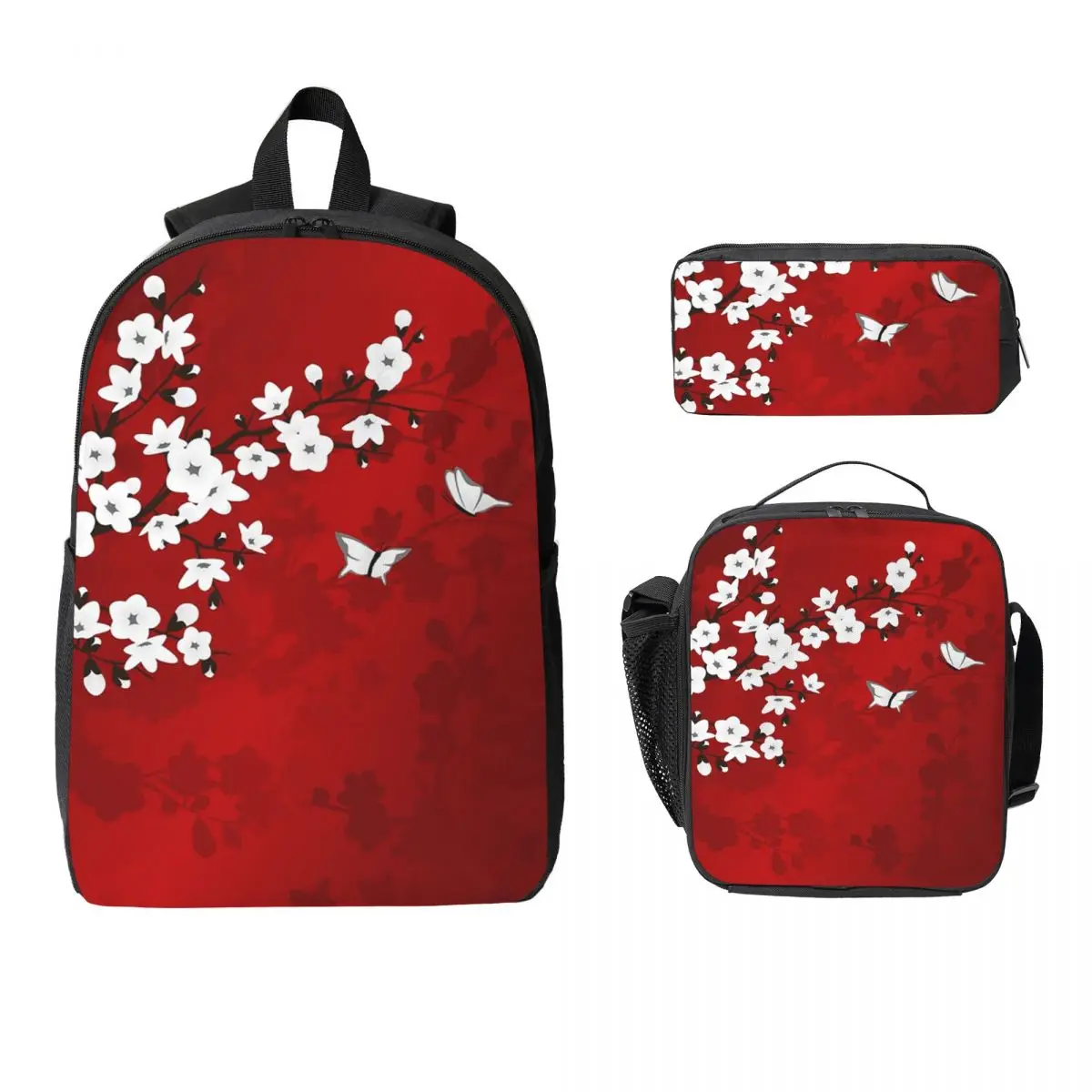 

Japanese Cherry Blossom Backpack Student Boys Girls BookBag School Bag Laptop Shoulder Bags 3ps Insulated Lunch Bag Pencil Case
