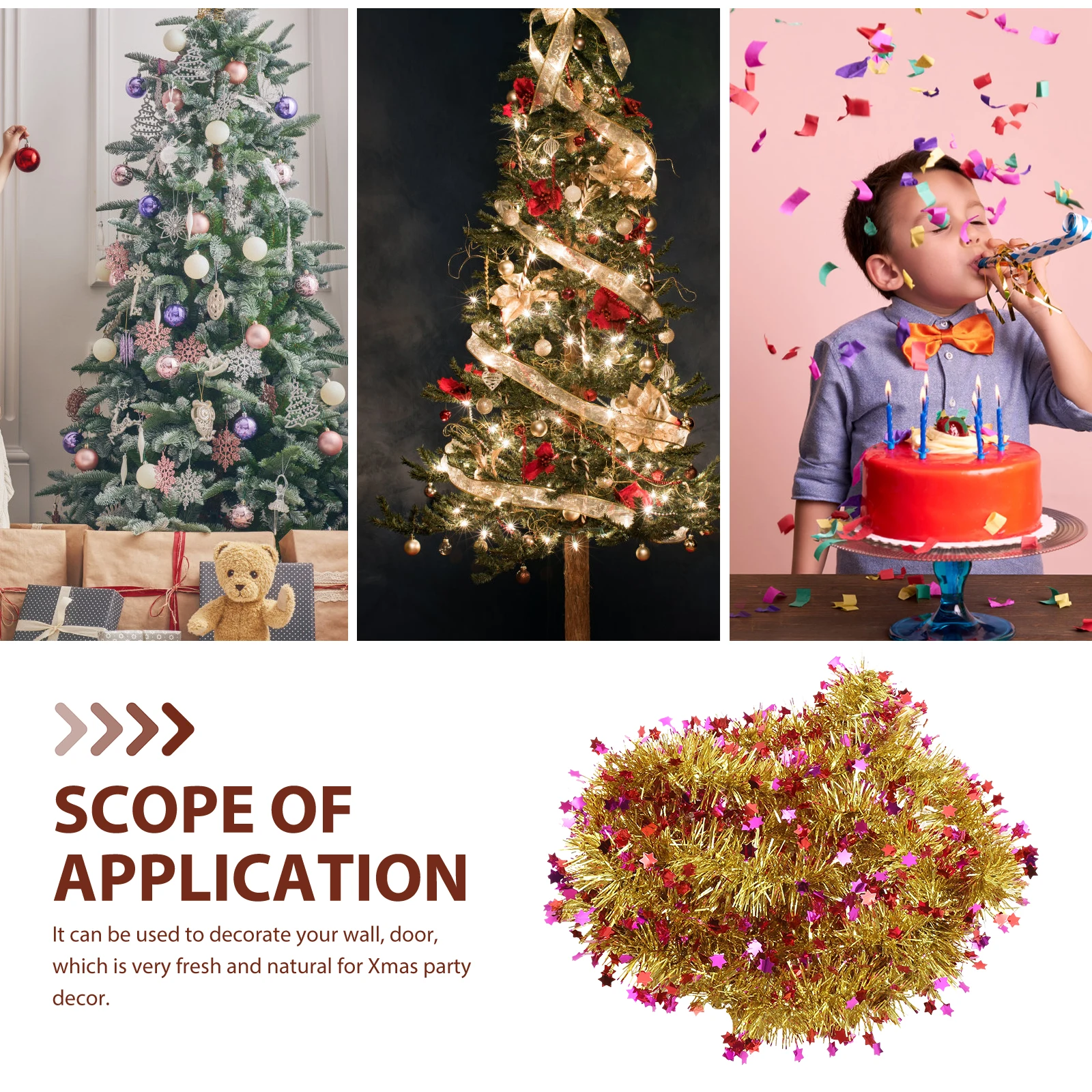 

3Pcs Christmas Garland Shiny Star Wall Hanging Decorative Xmas Party Outdoor Front Door Wreath Making Supplies Artificial