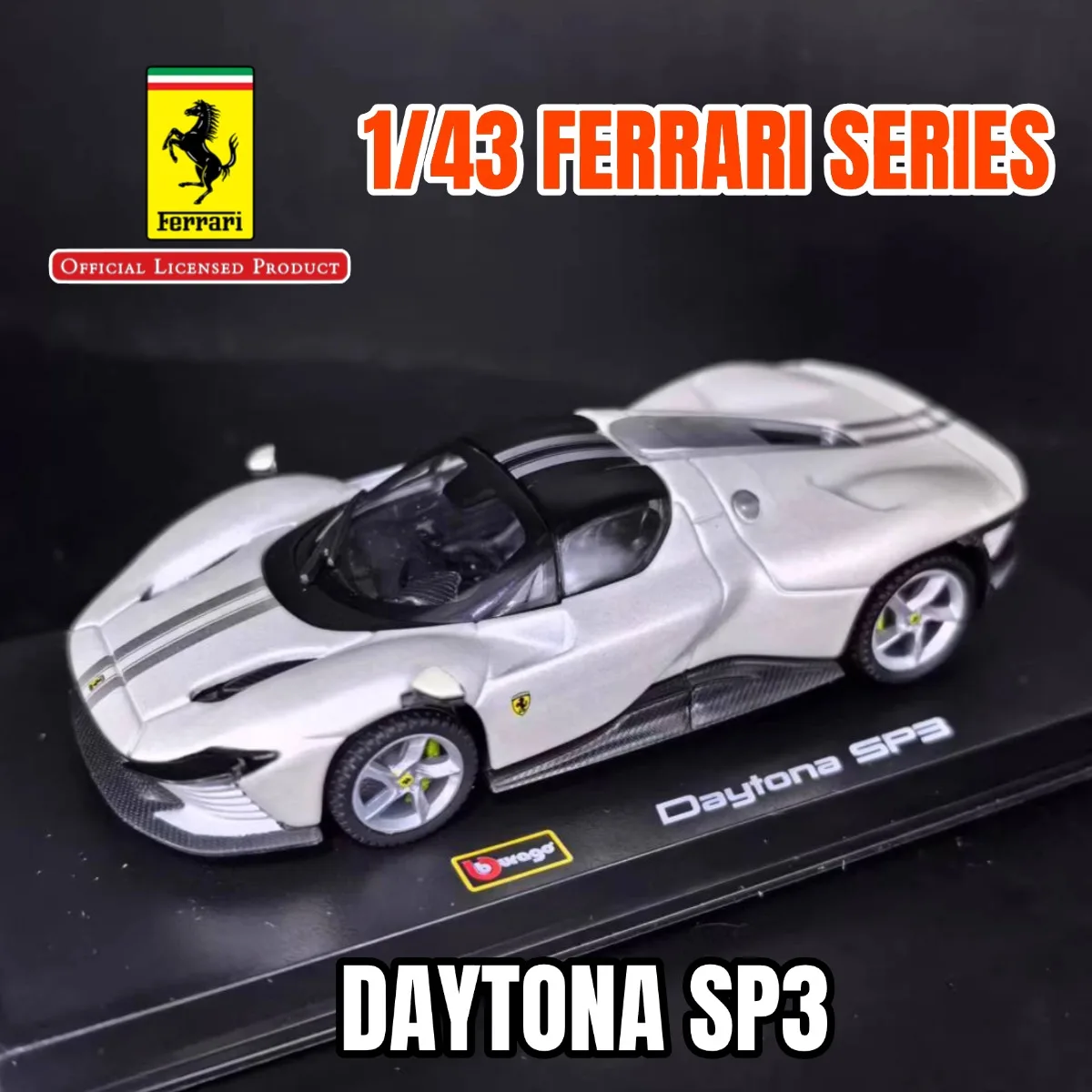 

Лимитированная белая модель автомобиля Bburago Ferrari Daytona SP3 с витриной, масштаб 1:43, миниатюрная коллекционная фигурка автомобиля мечты, игрушка