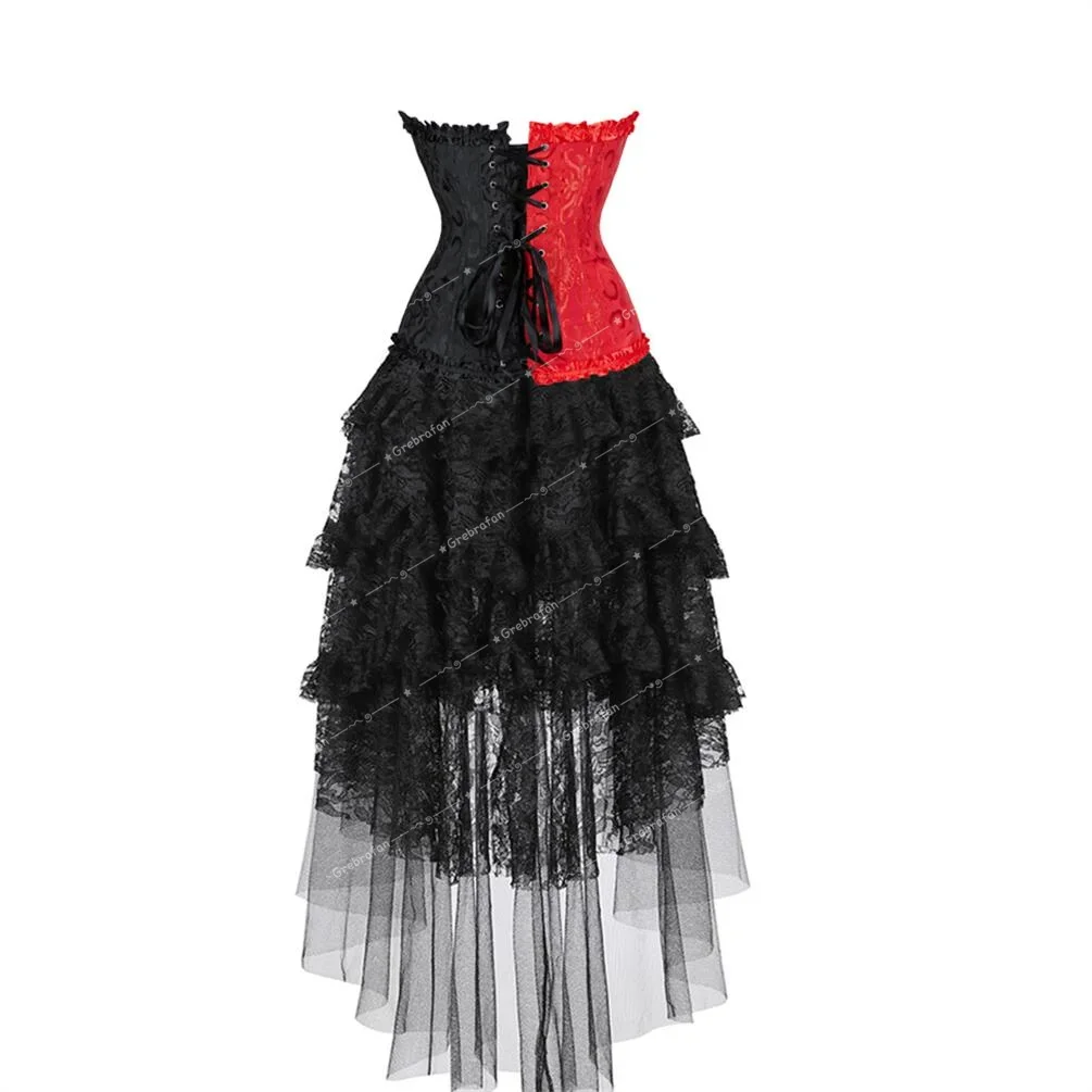 Women's Corset Skirt Lace Up Corsets with Steampunk Tulle Skirts Gothic Carnival Party Clubwear Costumes Rave Outfits Plus Size