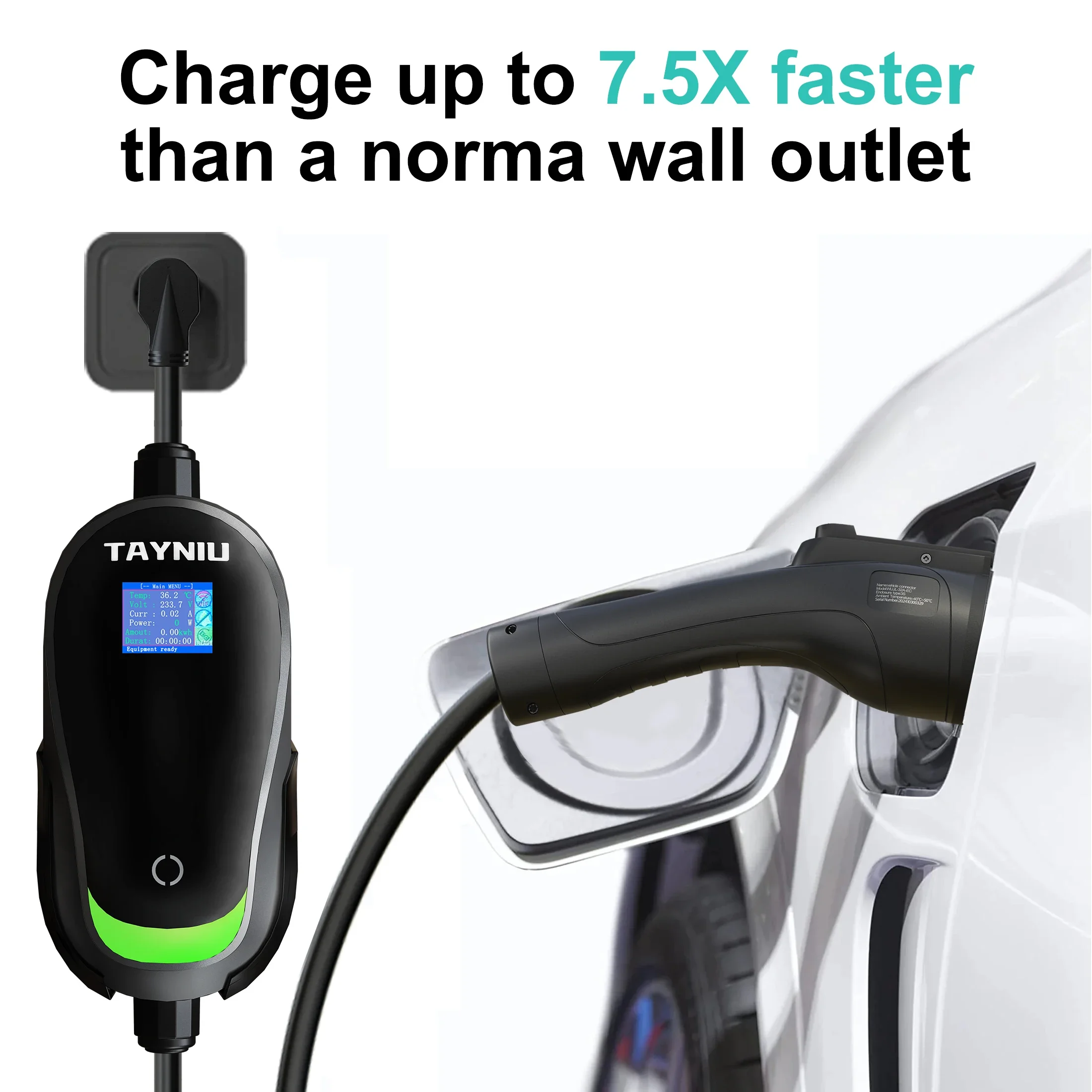 TAYNIU EV Charger Level 2 Electric Car Charger 32A 7.68KW J1772 Portable Charging Station 240V 25ft Cable with NEMA 6-20 Plug