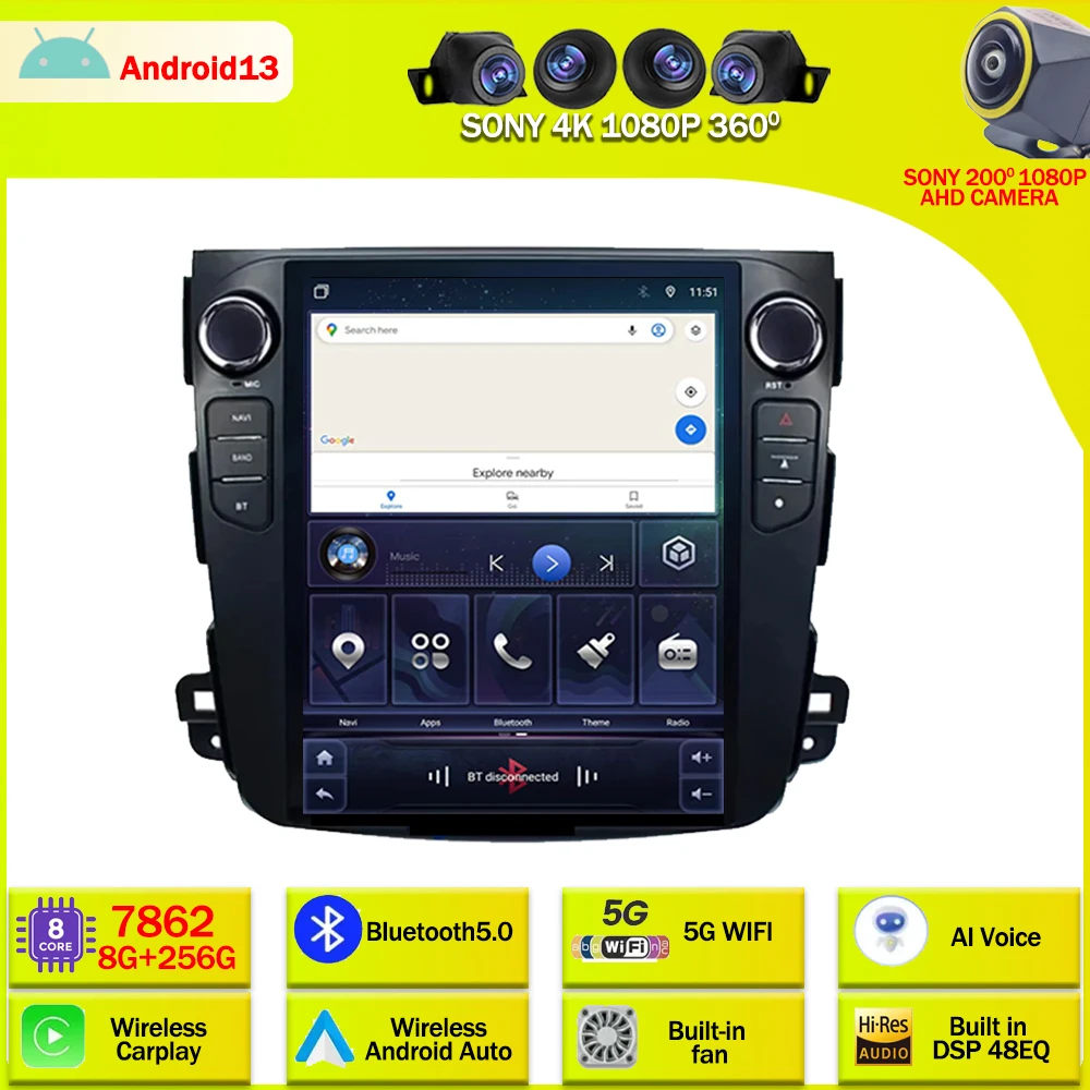 

9.7 inch For Mitsubishi Outlander Xl 2 2008-2011 Android 13 wireless carplay Android Car Radio Stereo GPS Player 4G WIFI dsp BT