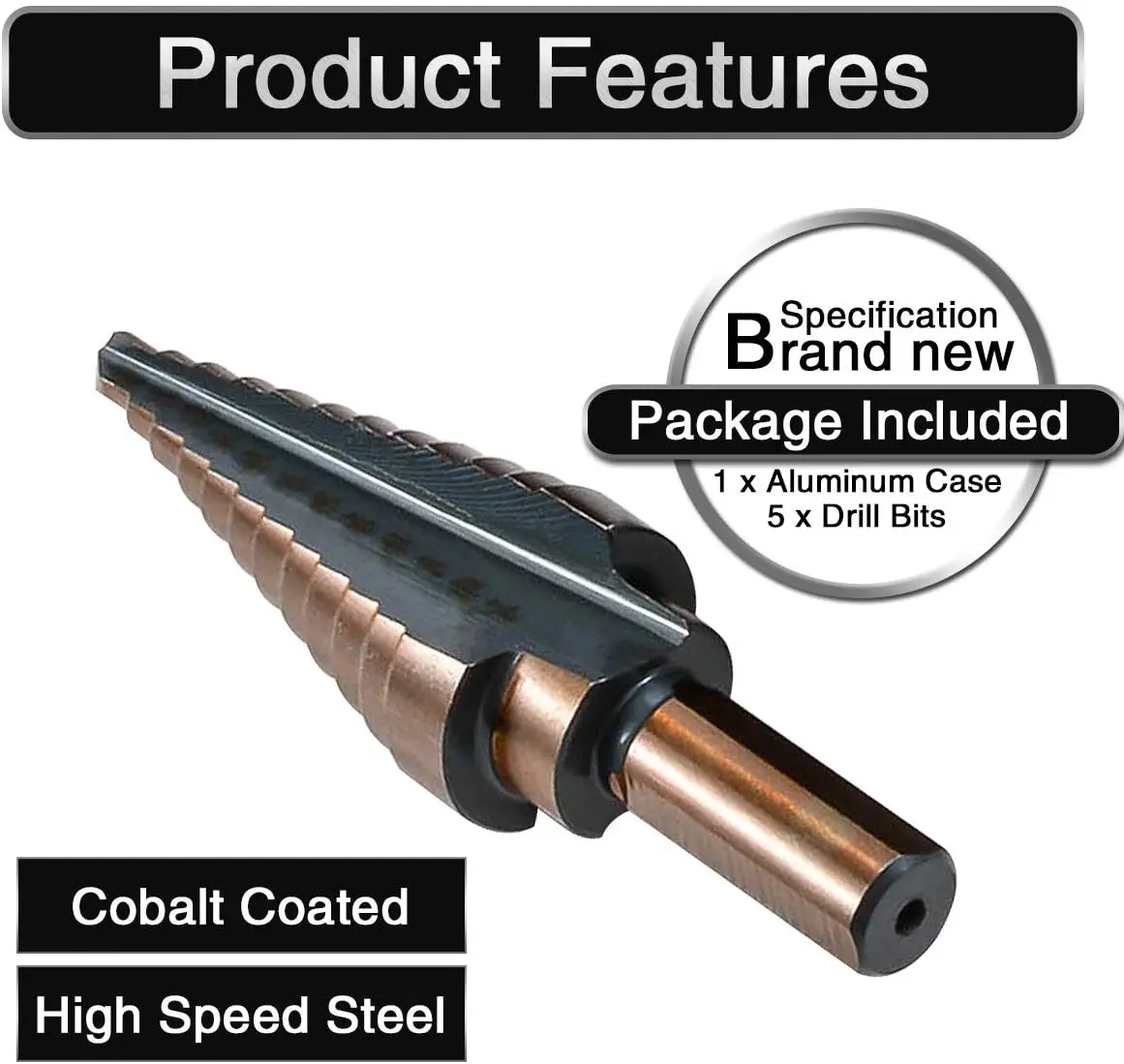 BƯỚC KHOAN 5PCS HSS Coban Titan Bước Khoan Nhiều Lỗ 50 Kích Thước Thép Tốc Độ Cao Khoan có Túi Đựng