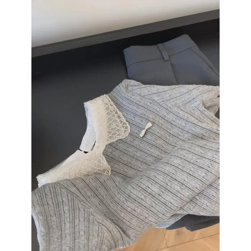 Ele ey Colletto per bambola in pizzo maglione lavorato a maglia ort Sle Faion da donna coreano dolce anti-invecchiamento primavera nuovo arrivo Top
