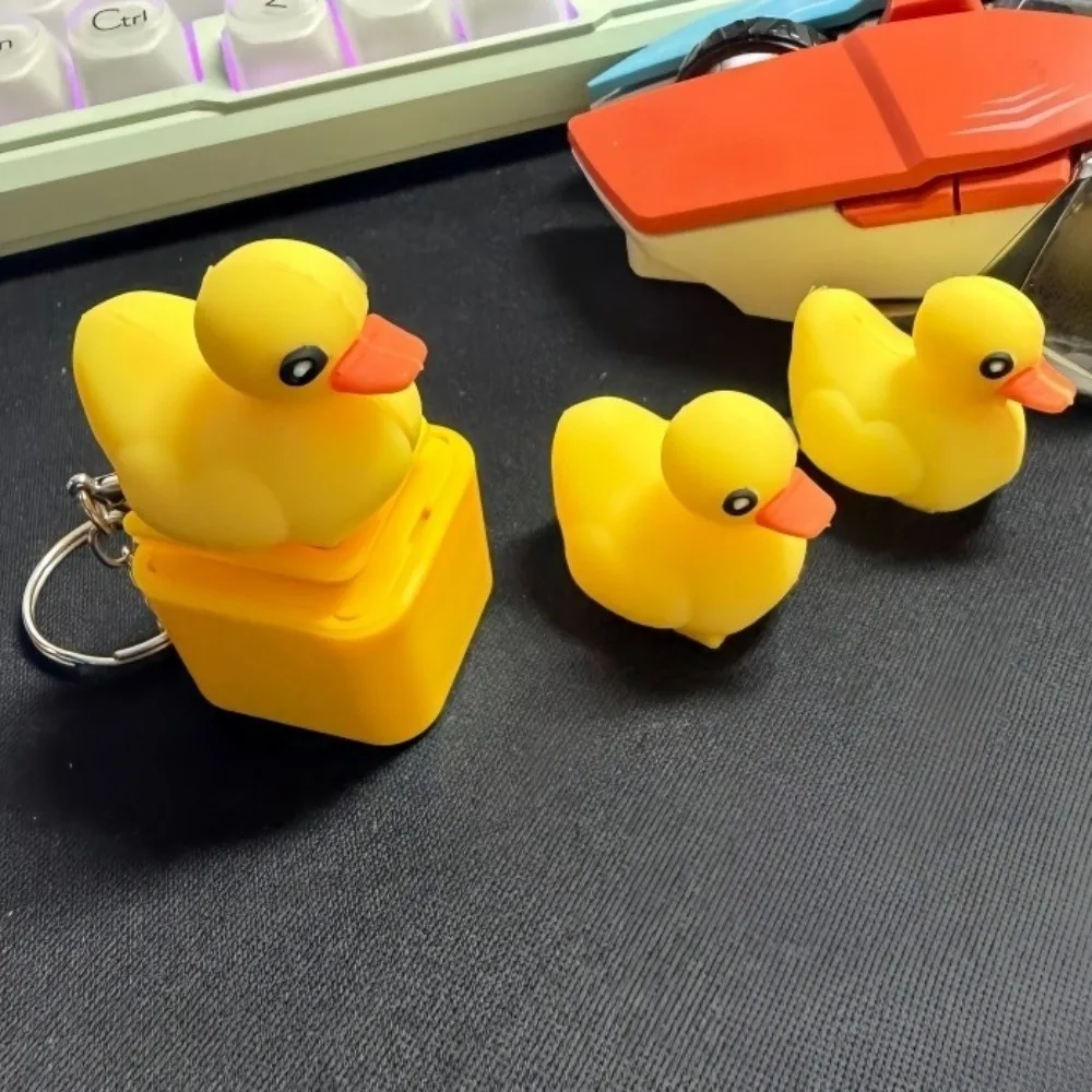 Novelty Cute Yellow Duck Clicker Keychain Rechargeable Plastic LED Key Ring Stress Relief Sound Key Chain Children Gifts