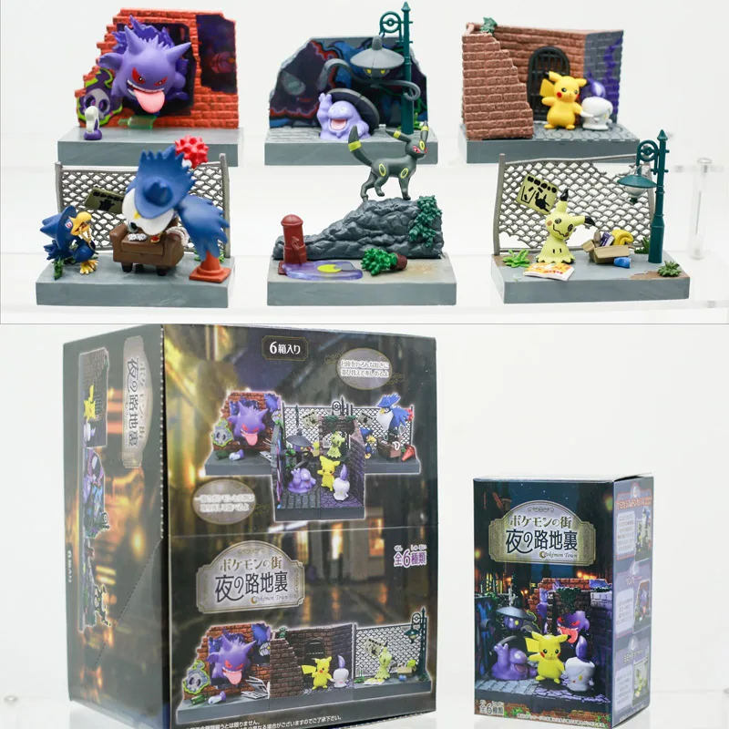 

Фигурка аниме «Покемон» Gengar Pikachu Umbreon Murkrow Muk Dark Town, миниатюрный пейзаж, коллекция, орнамент, слепая коробка, игрушки, подарки