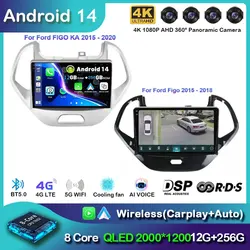 9'' Android 14 Radio Player For Ford FIGO KA 2015 - 2020 Car Radio Multimedia Navigation Video Player Carplay 2 Din No DVD RDS