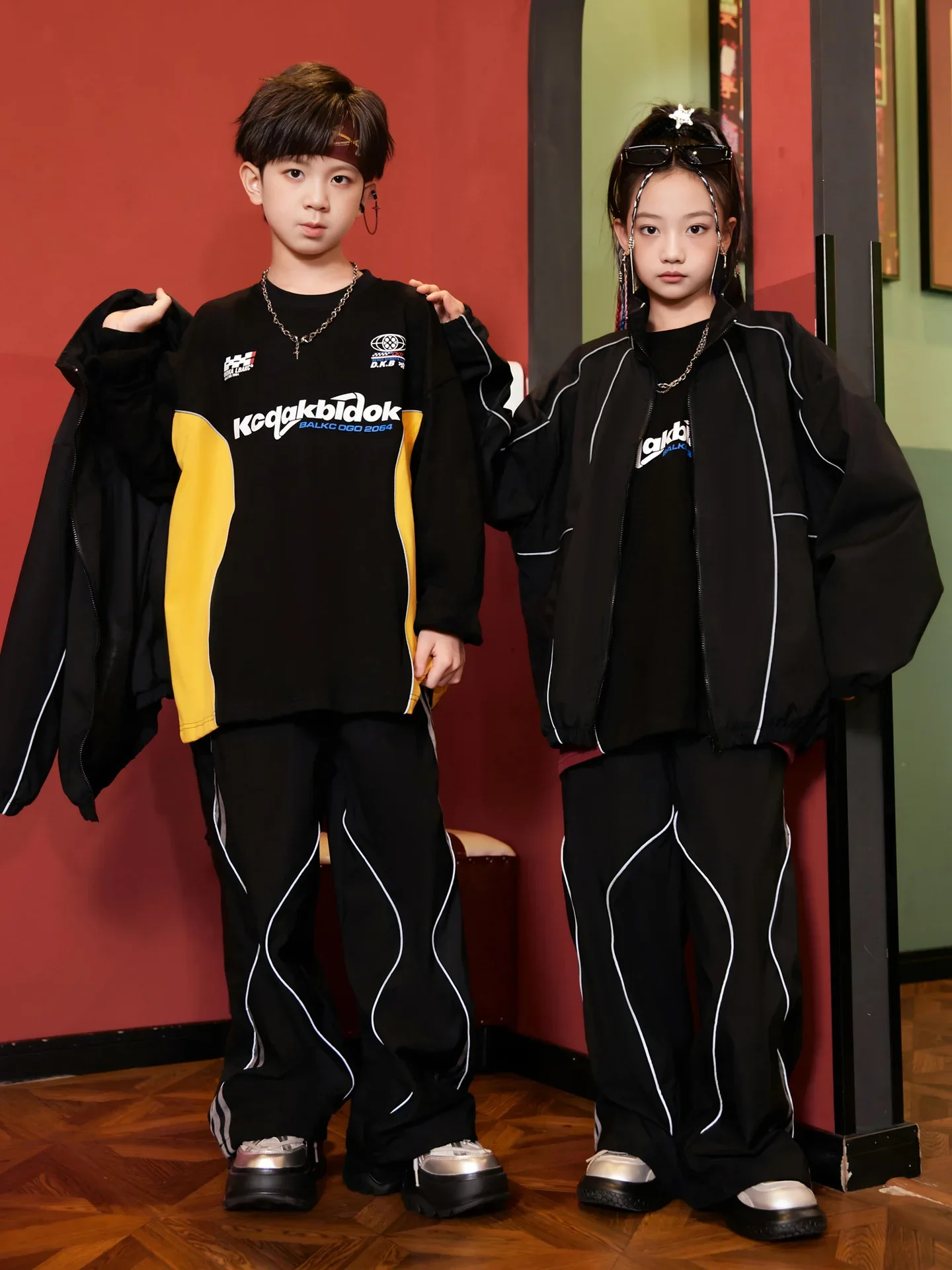 Boys Hip Hop Jacket Joggers Pants Girls Loose Sport Coat Kids Jazz School Unifoms Street Dance Clothes Sets Children Streetwear