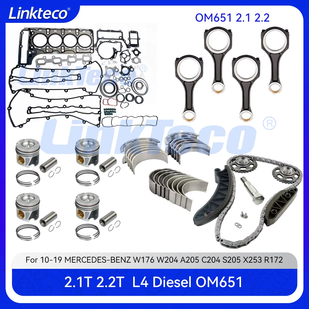 

Поршневое кольцо двигателя, главный шатунный подшипник, полный комплект прокладок, комплект цепи ГРМ для OM651 2.1 2.2 T L 08-19 Mercedes-Benz 2.1T 2.2T